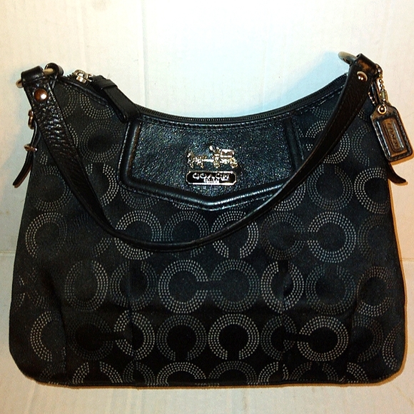 L@@K☆Rare COACH Madison Dotted OP Art Black Top Handle Baguette/Satchel - Picture 16 of 16